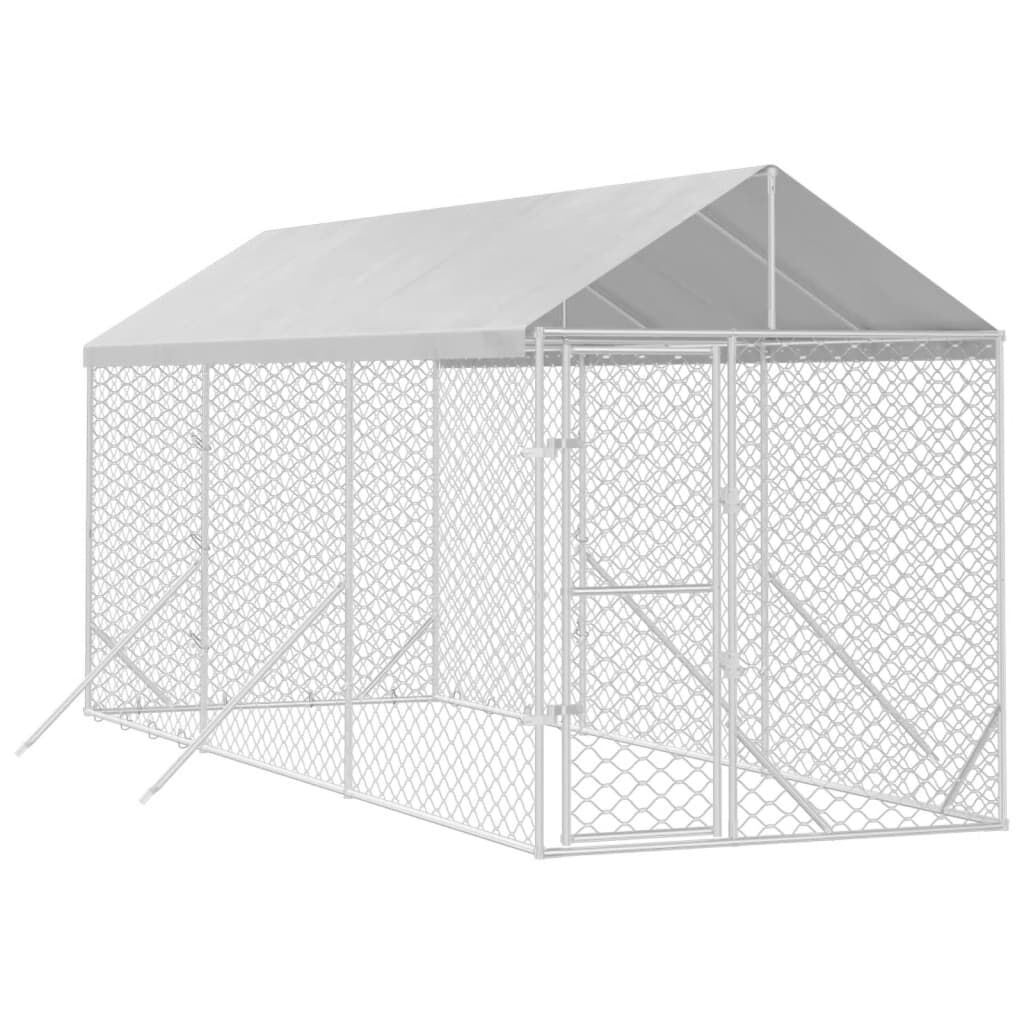 vidaXL Perrera de exterior con toldo acero galvanizado plata 2x10x2,5m, , large Imagen numero 2